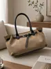 Bolso de mano vintage de gamuza mate transfronterizo, de alta gama, bolsa tipo tote de gran capacidad con detalles de cuentas de madera, adecuado para ir al trabajo, estilo femenino, directo de fábrica