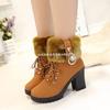 Zapatos de Mujer Europeos y Americanos Transfronterizos de Tacón Grueso Talla Grande Más Terciopelo Nuevo Estilo Botas Martin para Mujer Botines de Tacón Alto con Pedrería y Piel Venta al por Mayor Talla Grande