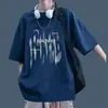 2026 Estilo Nuevo Camiseta de Manga Corta con Estampado de Letras Difuminadas para Hombre Peso Pesado Casual Holgado Estilo Perezoso Versátil Top de Media Manga