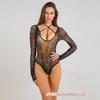 Lingerie sexy europeia e americana feminina com strass estrelado peça única de renda em malha nova sexy de manga comprida justa top de comércio exterior