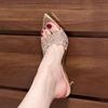 Pantuflas de Encaje Champagne Estilo Francés de Tacón Alto para Mujer, Primavera 2026 Versátiles de Tacón Fino Nicho Socialite Sandalias de Punta Caladas