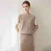 Fio Konsaini 100% Caxemira Feminino Padrão Torcido Falso Duas Peças Moda para o Trabalho Suéter de Caxemira Solto Tricô Color Block