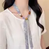 Collar Bufanda de Seda con Cuentas Cuadros Azules Estilo Retro Francés para Mujer, Estilo Delgado de Primavera y Verano, Versátil para el Uso Diario, Bufanda de Cuello Ajustable