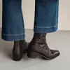 Botas de Cano Curto Quadradas de Couro Genuíno com Salto Bloco Simples para Outono e Inverno Comércio Exterior Transfronteiriço Preto Solado Macio Cabedal Macio Botas Martin Pretas Silenciosas