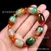 Pulsera de Ágata Verde Pavo Real Colorida, Pulsera de Cuenta Cilíndrica Nudo de Bambú, Pulsera Pequeña de Cuentas de Arroz para Hombres y Mujeres, Directo de Fábrica