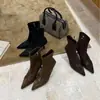 Botines Cortos de Punta para Mujer 2026 Nuevo Estilo Otoño/Invierno Correa Fina Tacón Alto Fino Gamuza Botas Ajustadas de Moda Botines de Media Pantorrilla