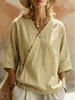 2026 Europeo y Americano transfronterizo Amazon TikTok verano nuevo algodón lino vintage botón diagonal manga tres cuartos camisa de mujer