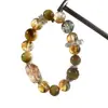 Pulsera de Piedra Citrina Amarilla Natural y Ojo de Tigre con Perlas Negras de Oro Super Siete para la Riqueza y la Buena Suerte