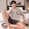 Pijama Longsha Masculino Verão Fino Algodão Puro Manga Curta Shorts Roupa de Casa Casual de Alta Qualidade para Adolescentes e Meninos conjunto