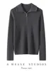Suéter de cashmere 100% puro com zíper parcial e gola, novo estilo solto e relaxado outono/inverno feminino, peça base de tricô