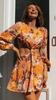 2021 Nuevo Vestido de Moda Popular Europeo y Americano Transfronterizo para Mujer con Cintura y Espalda al Descubierto, Mangas de Linterna y Diseño Elegante