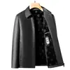 Jaqueta de Couro de Ovelha Masculina Haining com Gola Reversível, Casaco Casual de Negócios para Outono e Inverno, Roupa para Pai de Meia-idade, Forrada com Lã para Aquecimento