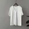 Camiseta Beishan Tongshu estilo coreano, soltinha, barra enrolada, decote V, manga curta, cor sólida simples, top base de verão 82293