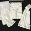 Conjunto de Pijama de Tres Piezas Simple Casual de Nube Verano Nuevo Manga Corta Shorts Pantalones Largos Ropa de Casa Delgada Verano Lindo
