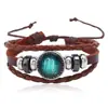 Pulsera Sencilla y Creativa de Cuero con los Doce Signos del Zodiaco, Hecha a Mano con Cuentas, Artística Retro DIY Pulsera de Cuero Genuino para Pareja con Signos del Zodiaco