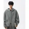 Suéter Cardigan com Capuz Zíper Duplo de Peso Pesado Estilo Old Money para Homens, Outono Estilo Preguiçoso Malha Casual Solta Roupa de Fora, Grosso