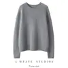 2025 Novo Outono e Inverno 100% Caxemira Malha Gola Redonda Ponto de Barra Manga Longa Feminina Cor Pura Macia Caxemira Encerada