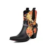 Botas de tacón alto botas de punta nuevo estampado grueso 40 Europa Occidental y Estados Unidos comercio exterior 48 botas de cowboy botas martin tubo corto costura mujer