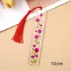 Marcador de página de acrílico platino creativo transfronterizo, marcador de página colgante de flor seca artificial, regalo de suministros de estudio, obsequio para compañeros de clase y amigos