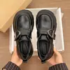 Nuevos Mocasines de Suela Gruesa 2026 para Faldas de Primavera Tacón Grueso Zapatos Pequeños de Cuero para Mujer Punta Redonda Estilo Británico Versátiles que Aumentan la Altura
