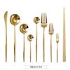Estilo Portugués 304 Oro Espejo Cubiertos para Comida Occidental Cuchillo y Tenedor para Bistec Tenedor y Cuchara de Postre Cuchara de Café Palillos