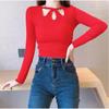Nuevo Estilo Otoño/Invierno 2026 Suéter de Punto Ajustado Sexy con Corte Frontal para Mujer Manga Larga Elegante Top Moda Trendy para Mujer