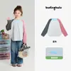 Camiseta Patchwork Listrada Colorida Pudding Haru para Meninas 2026 Primavera Novo Estilo Blusa Básica Bordada Color-Blocking de Manga Longa