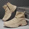 Botas de trabajo de caña alta, nuevo modelo de otoño, Botas Martin negras estilo británico, de suela gruesa, antideslizantes, resistentes al desgaste, Botas de meter con estampado de cocodrilo