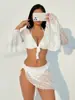 Nuevo traje de baño con protección solar de manga larga europeo y americano, bikini de playa para mujer de cuatro piezas separadas