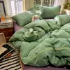 Conjunto de cama jacquard minimalista com trama colorida, quatro peças, ultrassuave, 100% algodão, lençol de cima e capa de edredom tamanho solteiro, adequado para quartos de dormitório e estudantes
