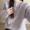 Suéter Pequeno com Borda Enrolada, Estilo Coreano, Gola Redonda, Mangas Raglan, Efeito Emagrecedor, Cor Sólida, Versátil, Tricô Texturizado