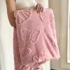 Manta jacquard de mariposa tridimensional de tafetán y terciopelo, manta de terciopelo de color liso, manta multifuncional para sofá o escritorio, regalo personalizado al por mayor