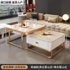 Mesa de centro de luxo leve para sala de estar, design minimalista moderno para espaços pequenos, novo modelo 2026, mesa de centro quadrada da moda em vidro e rocha sinterizada