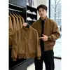 Jaqueta Americana Marrom com Gola Alta para Uso Transfronteiriço, Nova para Primavera e Outono, Solta, Versátil, Jaqueta Piloto Baseball, Marca Tendência, Roupa Exterior