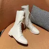 Botas Martin de piel auténtica para mujer, nuevo modelo de principios de otoño 2026, botas de media caña estilo británico, botines populares de estilo europeo, botas blancas