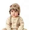 Gorro de punto cálido para niños para otoño e invierno, lindo diseño floral, a prueba de viento y engrosado, adecuado tanto para niños como para niñas