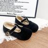 Zapatos de Cuero para Niñas 2026 Nuevo Estilo Velcro Estilo Británico Retro Zapatos de Princesa Guardería Zapatos de Tela de Terciopelo Planos de Suela Blanda