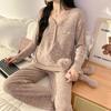 Conjunto de una pieza Ropa de dormir de algodón para primavera y otoño con almohadilla en el pecho para mujer Conjunto de dos piezas de algodón de colores con mangas largas para otoño e invierno Ropa para el hogar Ropa para ir al trabajo