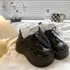Zapatos de Cuero Negros de Suela Gruesa Estilo Británico para Mujer, Zapatos de Tacón Único que Aumentan la Altura, Nuevos Mocasines Mary Jane con Cordones Otoño e Invierno 2026
