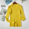 Tejido de punto Otoño Nuevo para Mujer 2020 Invierno Ajustado Cuello Alto Simulado Camiseta Base Ajustada Casual de Manga Larga Top