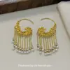 Nuevos Pendientes de Estilo Chino Estilo Nacional Diseño de Nicho Borla de Perlas Nube Dorada Pendientes Retro de Gama Alta Exquisitos Joyería para Orejas de Mujer Ganchos para Orejas