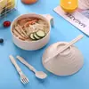 [Tazón de Fideos Instantáneos de Celebridad de Internet de 5 Piezas] Tazón de Fideos Instantáneos con Tapa Paja de Trigo Lonchera para Estudiantes Lonchera Dormitorio Hogar