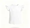 Camiseta infantil de manga curta com babados, novo estilo de verão, blusa infantil de gola redonda com manga tipo asa de borboleta, camiseta básica lisa para bebê, roupas infantis