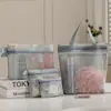 Bolsa de aseo simple para mujer, para baño, viaje, fitness, portátil, transpirable, con drenaje, bolsa de almacenamiento, bandolera de malla, bolsa de cosméticos