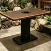Mesa Booth para Churrasco de Madeira Maciça Beijada pelo Fogo com Vento Selvagem Montanha, Mesa e Cadeiras para Churrasco sem Fumaça a Carvão, Mesa de Jantar para Restaurante de Hot Pot