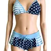 Nuevo Traje de Baño de Dos Piezas con Bloques de Color y Rayas de Estrella, con Tirantes Finos de Halter, Estilo Falda Bikini y Conjunto de Pantalones Cortos de Baño tipo Boxer