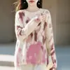 Outono/Inverno 2026 Novo Tricô de Lã Cashmere Gola Redonda Manga Longa Feminino Estampado Macio Escovado Fofo Suéter de Lã Top