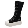 Zapatos de lona de caña alta con suela gruesa, retro de alta gama, negros, para mujer, nuevos populares de otoño, zapatillas casual versátiles