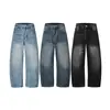 FEE THE END vaqueros básicos de moda estilo callejero americano para hombre, corte recto holgado, lavado azul hielo, modelo K190