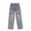 Jeans retos desfiados estilo retrô americano 2023 masculino e feminino design com zíper high street cintura alta emagrecedor calças de perna larga